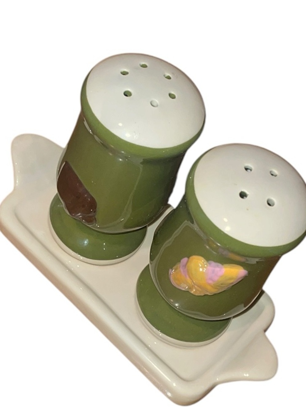 Anthropologie The Faye Icon Stoneware Salt & Pepper Shaker Set Green Floral NWT - Picture 8 of 8